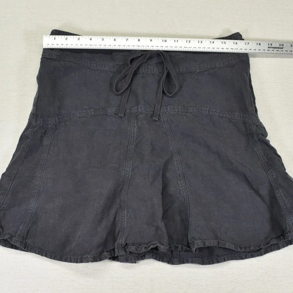 Athleta Linen A-Line Flare Skirt Size 8 Faded Black Drawstring Casual Summer